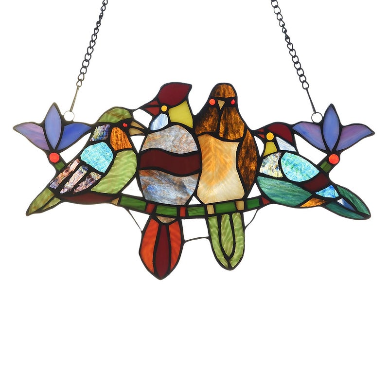 Capulina Stained Glass Birds Gifts on Branch Window Hangings Tiffany Style Traditional Handicrafts Suncatcher for Grandma,Mom Home Decor Gifts - Image 1
